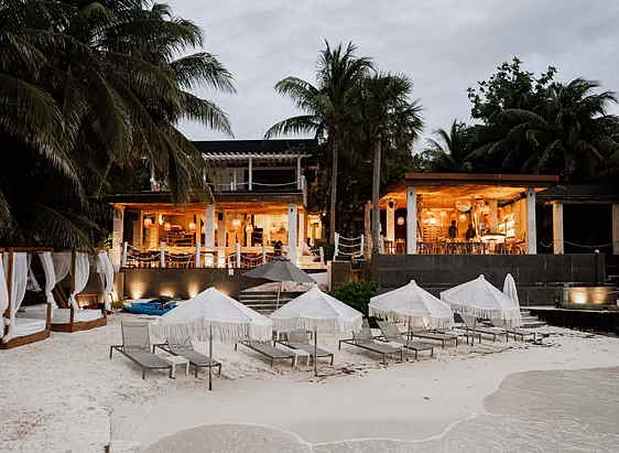 Beach club seating at Loretta's Beach Club on Isla Mujeres