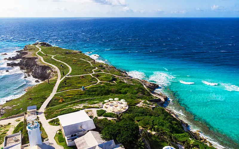 Ocean cliffs and pathways at Punta Sur on Isla Mujeres